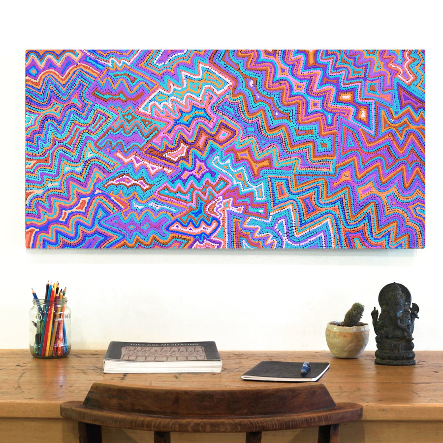 Aboriginal Artwork by Selina Napanangka Fisher, Ngapa Jukurrpa (Water Dreaming) - Puyurru, 91x46cm
