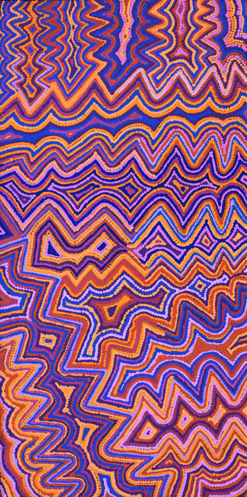 Aboriginal Artwork by Selina Napanangka Fisher, Ngapa Jukurrpa (Water Dreaming) - Puyurru, 91x46cm