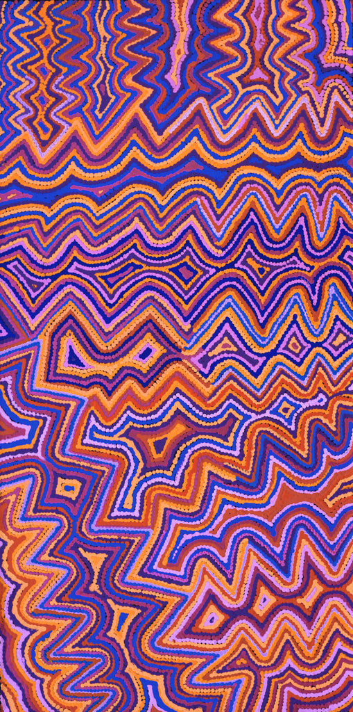 Aboriginal Artwork by Selina Napanangka Fisher, Ngapa Jukurrpa (Water Dreaming) - Puyurru, 91x46cm