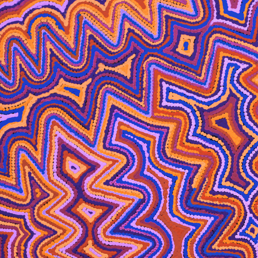 Aboriginal Artwork by Selina Napanangka Fisher, Ngapa Jukurrpa (Water Dreaming) - Puyurru, 91x46cm