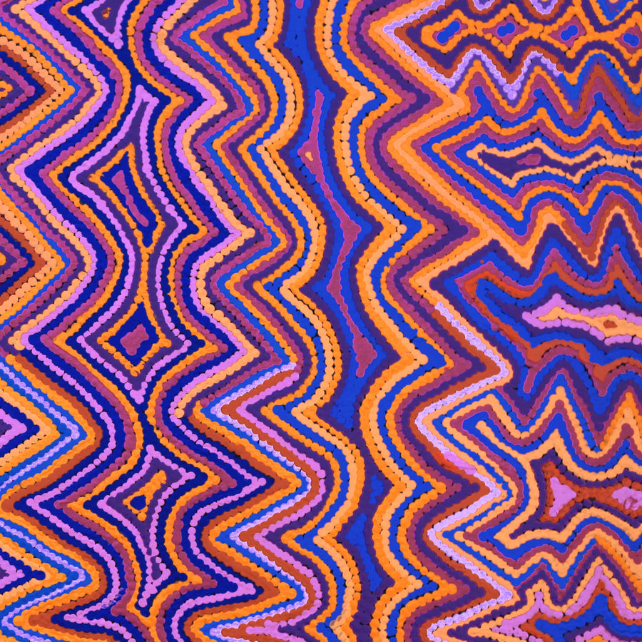 Aboriginal Artwork by Selina Napanangka Fisher, Ngapa Jukurrpa (Water Dreaming) - Puyurru, 91x46cm