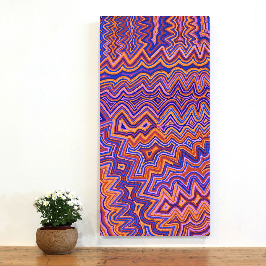 Aboriginal Artwork by Selina Napanangka Fisher, Ngapa Jukurrpa (Water Dreaming) - Puyurru, 91x46cm