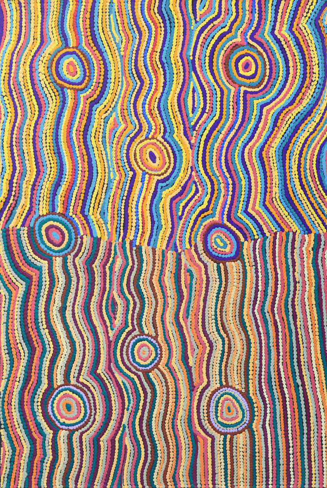 Aboriginal Artwork by Selina Napanangka Fisher, Pikilyi Jukurrpa (Vaughan Springs Dreaming), 91x61cm