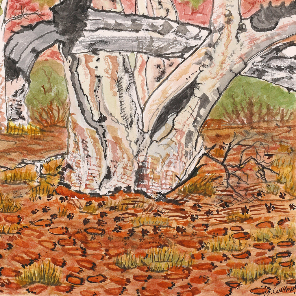 Aboriginal Artwork by Selma Coulthard Nunay, Resting under the Gum Tree in Tempe Down, 51x25cm