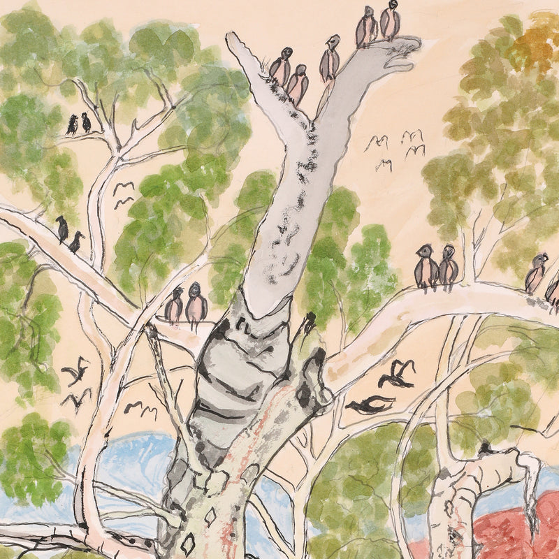 Aboriginal Artwork by Selma Coulthard Nunay, Resting under the Gum Tree in Tempe Down, 51x25cm