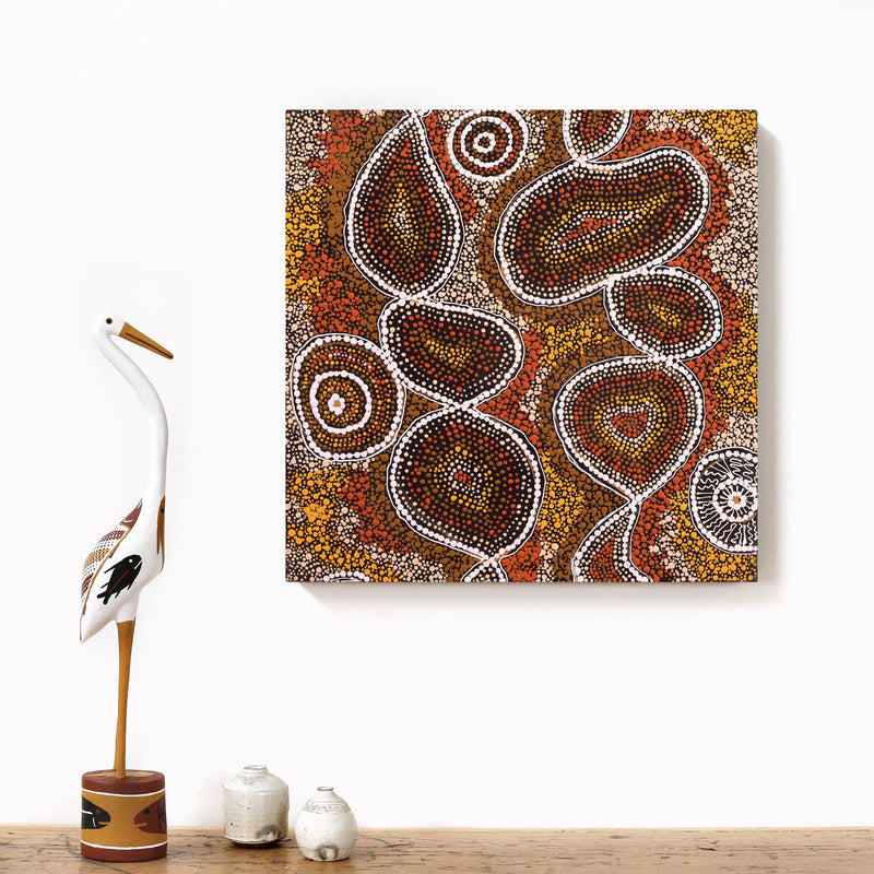 Aboriginal Artwork by Selma Napanangka Tasman, Wanakiji Jukurrpa (Bush Tomato Dreaming), 40x40cm