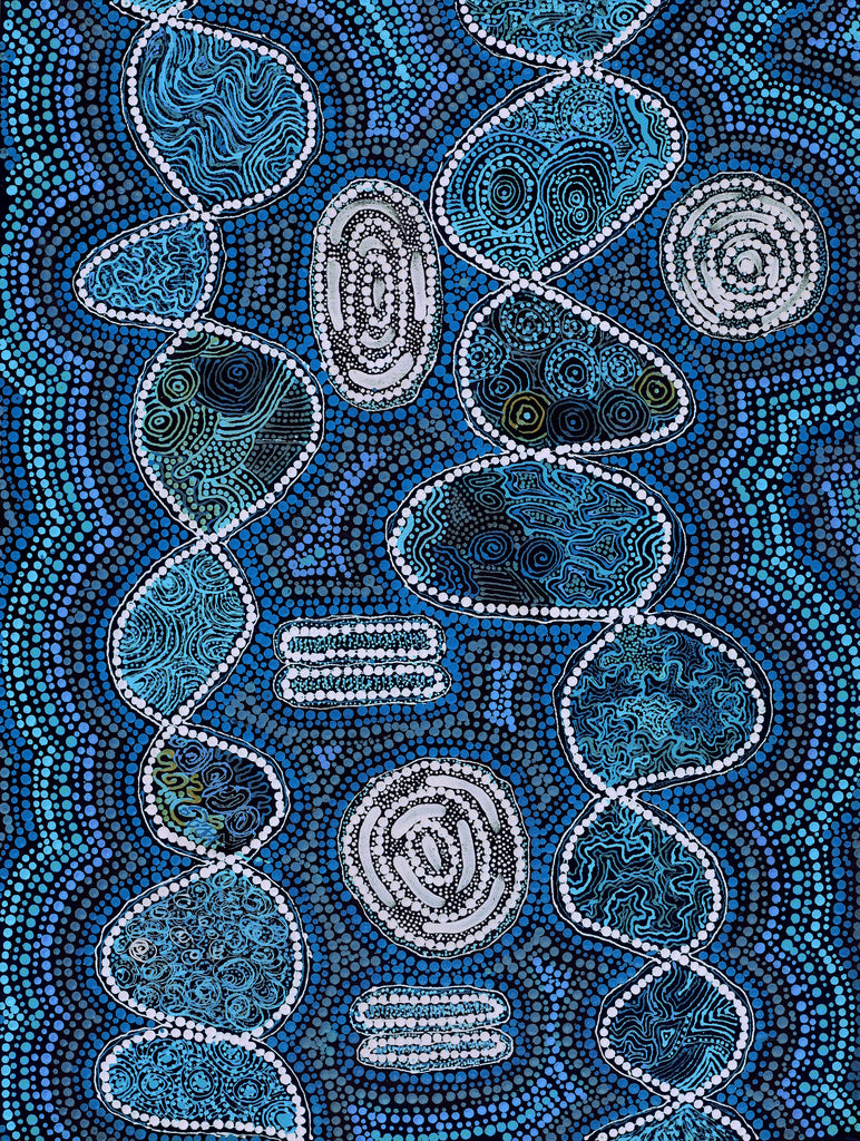 Aboriginal Artwork by Selma Napanangka Tasman, Wanakiji Jukurrpa (Bush Tomato Dreaming), 61x46cm