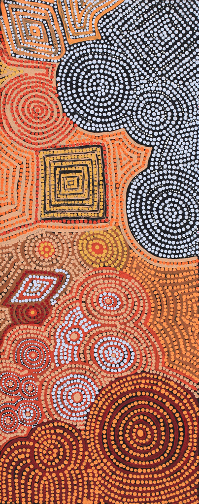 Aboriginal Artwork by Selma Napanangka Tasman, Wanakiji Jukurrpa (Bush Tomato Dreaming), 76x30cm