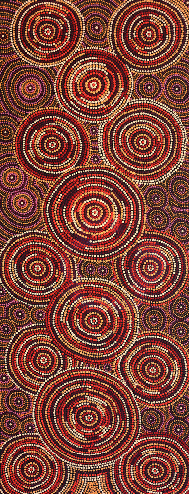 Aboriginal Artwork by Selma Napanangka Tasman, Wanakiji Jukurrpa (Bush Tomato Dreaming), 122x46cm