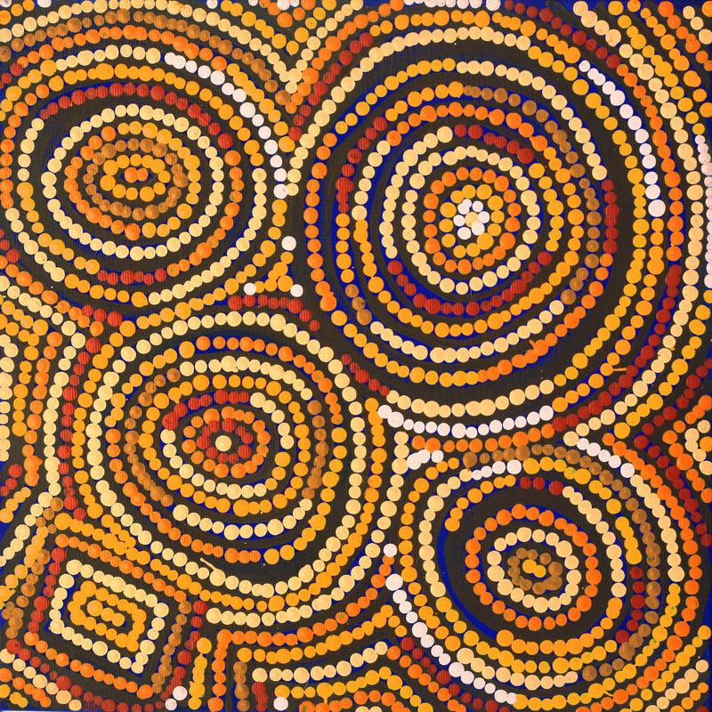Aboriginal Artwork by Selma Napanangka Tasman, Wanakiji Jukurrpa (Bush Tomato Dreaming), 30x30cm