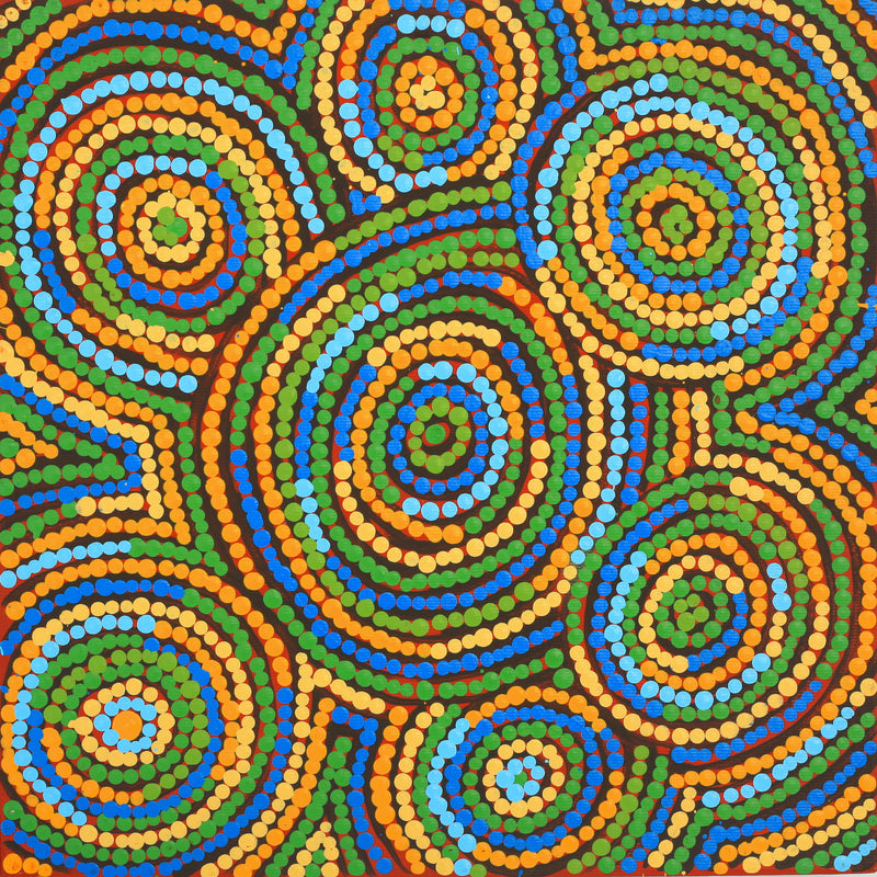 Aboriginal Artwork by Selma Napanangka Tasman, Wanakiji Jukurrpa (Bush Tomato Dreaming), 30x30cm