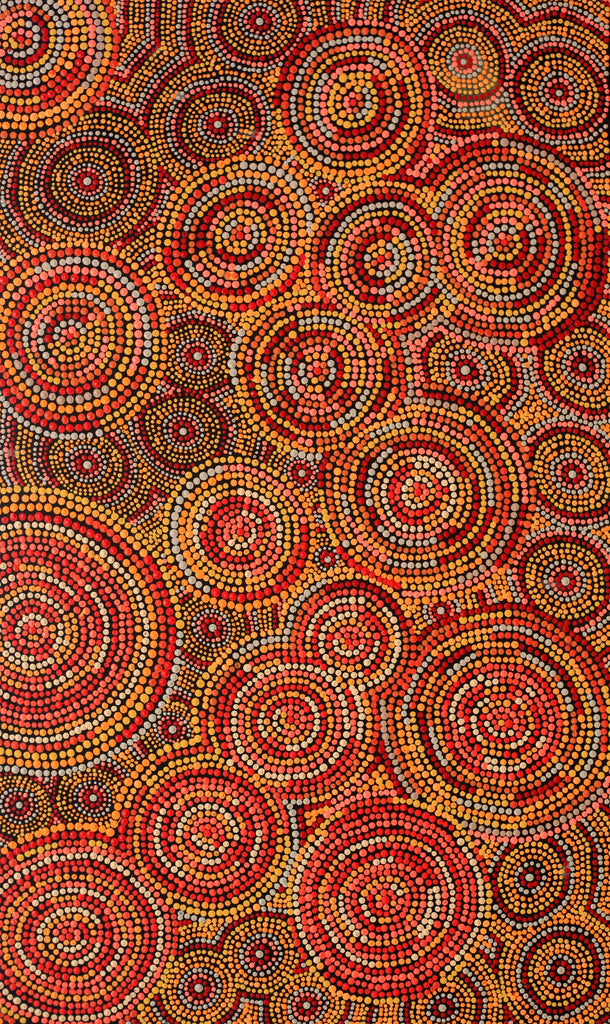 Aboriginal Artwork by Selma Napanangka Tasman, Wanakiji Jukurrpa (Bush Tomato Dreaming), 76x46cm