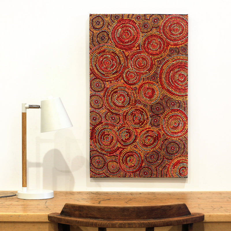 Aboriginal Artwork by Selma Napanangka Tasman, Wanakiji Jukurrpa (Bush Tomato Dreaming), 76x46cm