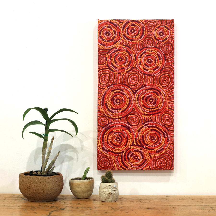 Aboriginal Artwork by Selma Napanangka Tasman, Wanakiji Jukurrpa (Bush Tomato Dreaming), 61x30cm