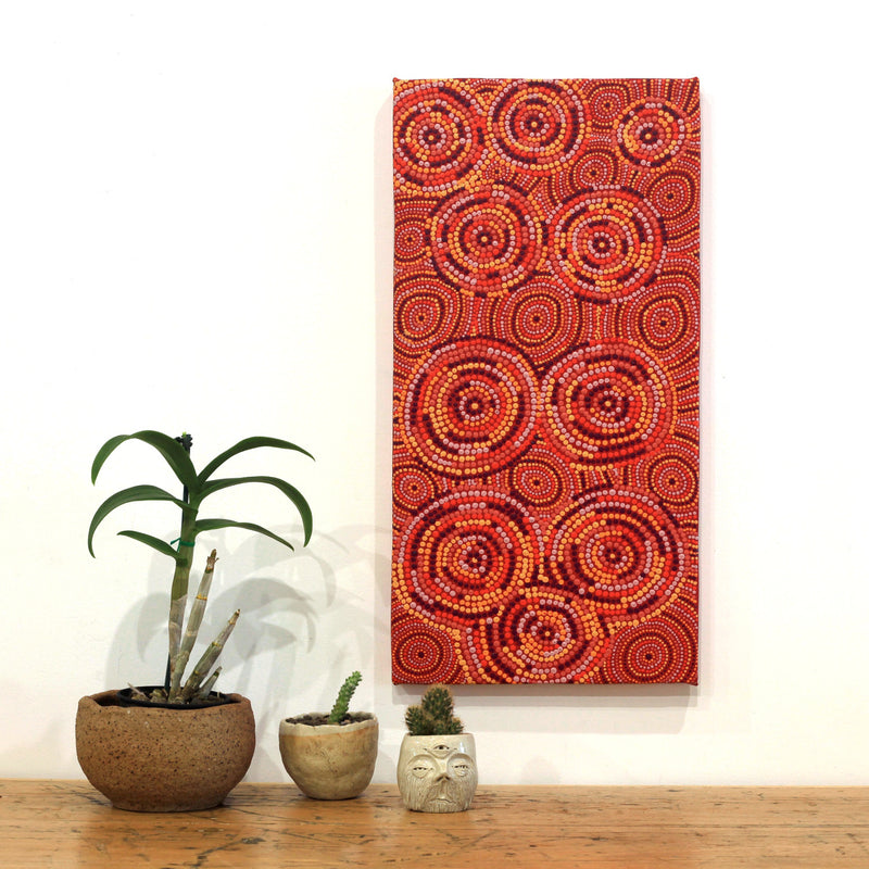 Aboriginal Artwork by Selma Napanangka Tasman, Wanakiji Jukurrpa (Bush Tomato Dreaming), 61x30cm