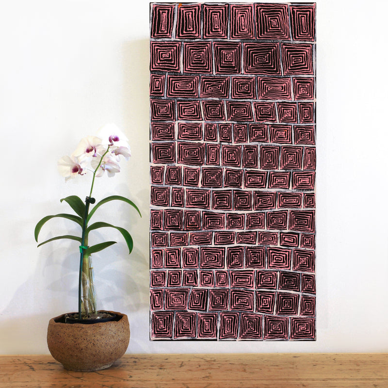 Aboriginal Artwork by Senita Napangardi Granites, Ngurlu Jukurrpa (Native Seed Dreaming), 61x30cm