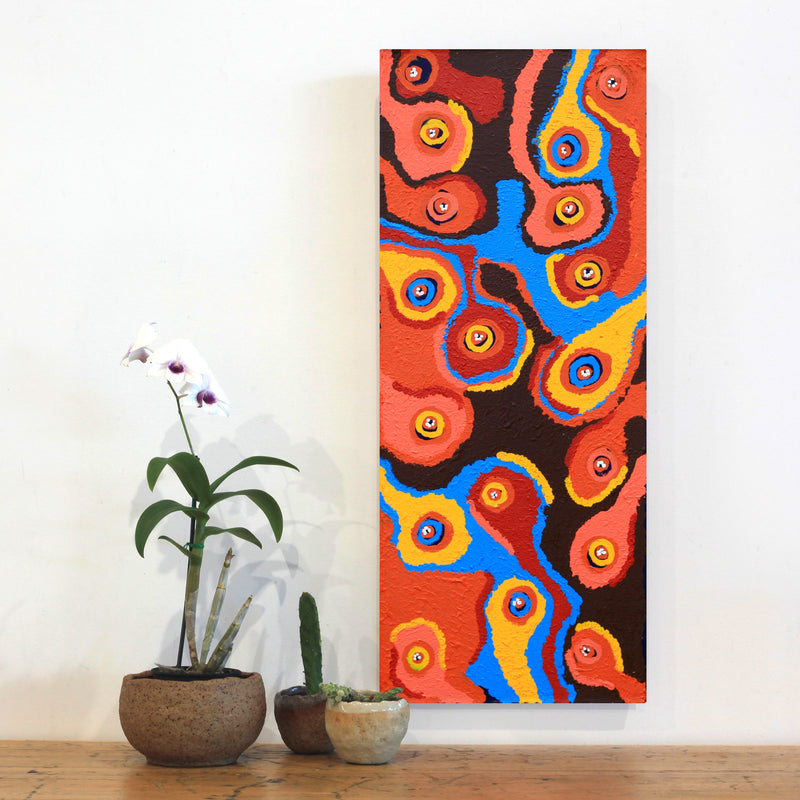 Aboriginal Artwork by Saraeva Napangardi Marshall, Mina Mina Dreaming - Ngalyipi, 76x30cm