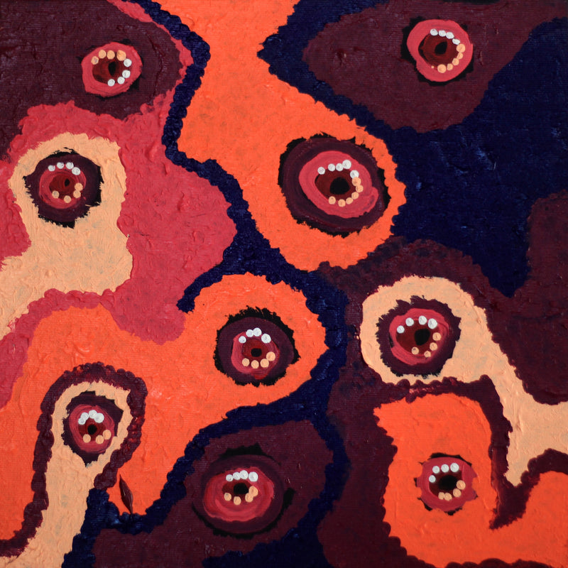 Aboriginal Artwork by Saraeva Napangardi Marshall, Mina Mina Jukurrpa (Mina Mina Dreaming) - Ngalyipi, 30x30cm