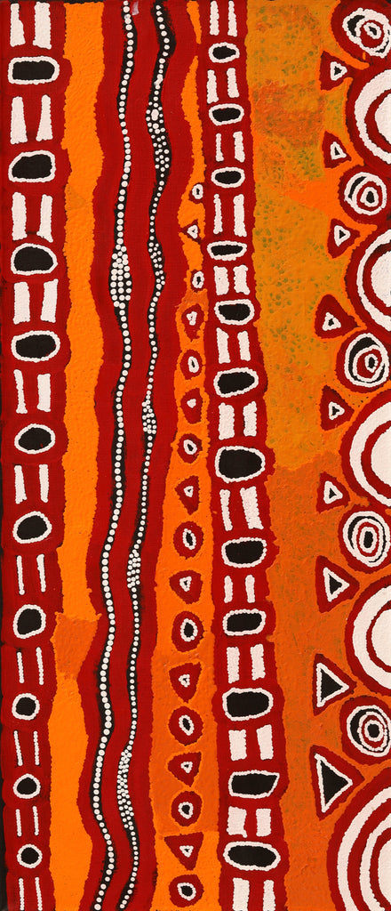 Aboriginal Artwork by Shaimaya Nampijinpa Brown, Luurnpa Jukurrpa (Kingfisher Dreaming) - Lake MacKay, 107x46cm