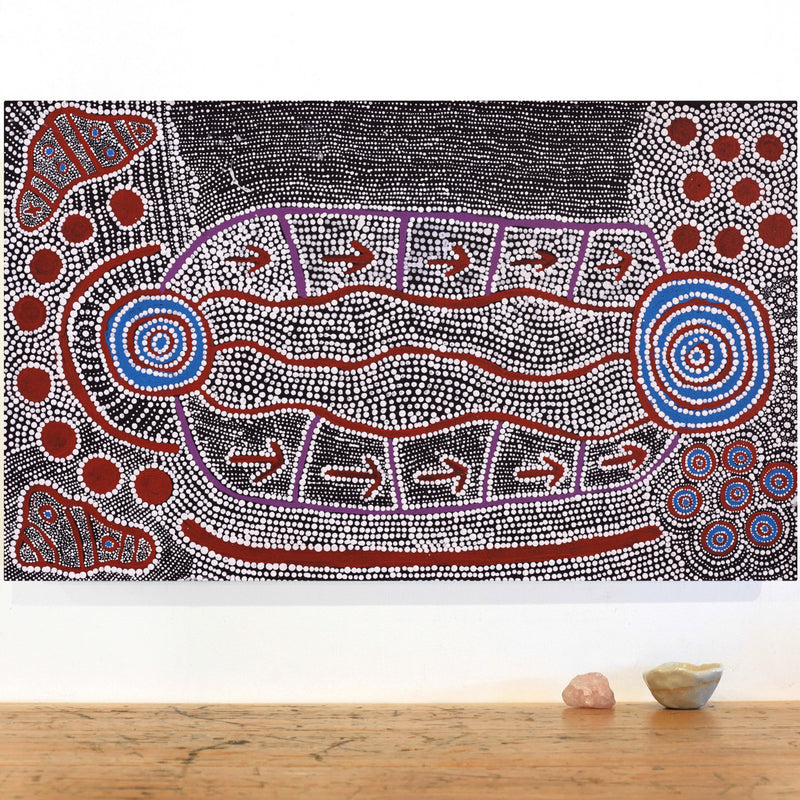Aboriginal Artwork by Shakira Napaljarri Morris, Yarungkanyi Jukurrpa (Mt Doreen Dreaming), 76x46cm