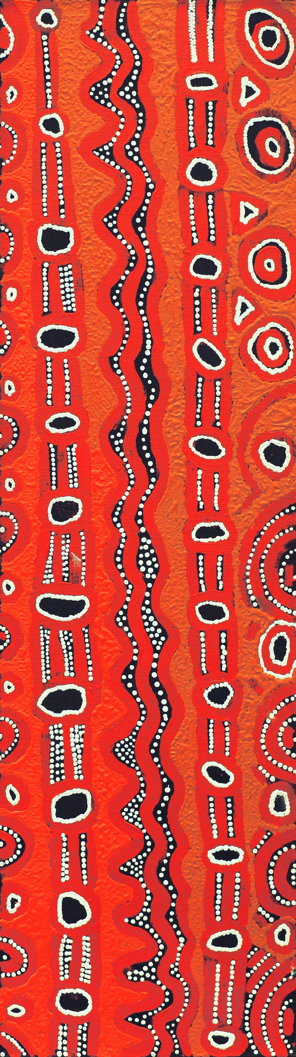 Aboriginal Artwork by Shaimaya Nampijinpa Brown, Luurnpa Jukurrpa (Kingfisher Dreaming) - Lake MacKay, 107x30cm