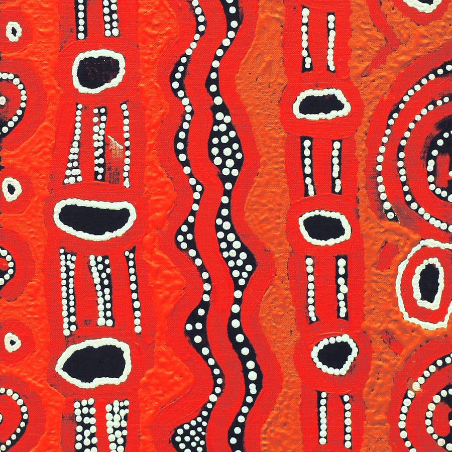Aboriginal Artwork by Shaimaya Nampijinpa Brown, Luurnpa Jukurrpa (Kingfisher Dreaming) - Lake MacKay, 107x30cm