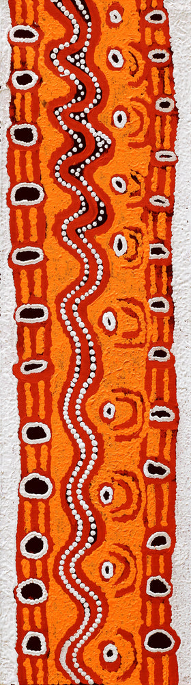 Aboriginal Artwork by Shaimaya Nampijinpa Brown, Luurnpa Jukurrpa (Kingfisher Dreaming) - Lake MacKay, 107x30cm