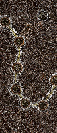 Aboriginal Artwork by Shanna Napanangka Williams, Star or Seven Sisters Dreaming, 107x46cm