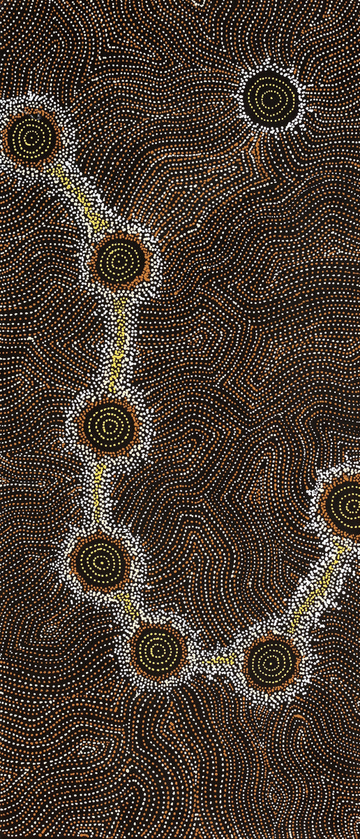 Aboriginal Art by Shanna Napanangka Williams, Star or Seven Sisters Dreaming, 107x46cm - ART ARK®