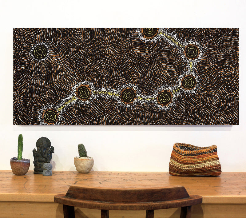 Aboriginal Artwork by Shanna Napanangka Williams, Star or Seven Sisters Dreaming, 107x46cm