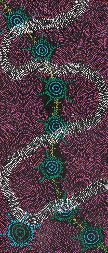 Aboriginal Artwork by Shanna Napanangka Williams, Seven Sisters Dreaming, 107x46cm