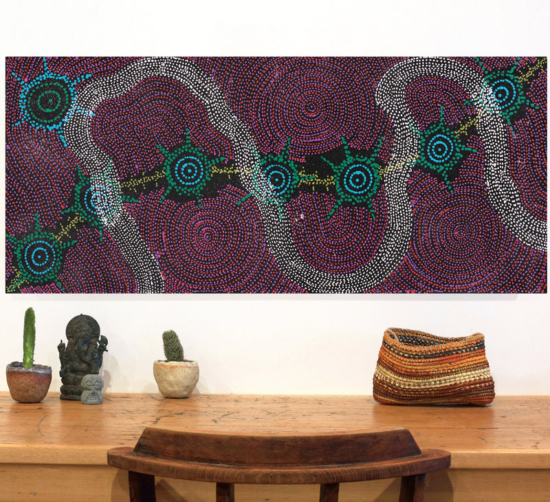 Aboriginal Artwork by Shanna Napanangka Williams, Seven Sisters Dreaming, 107x46cm
