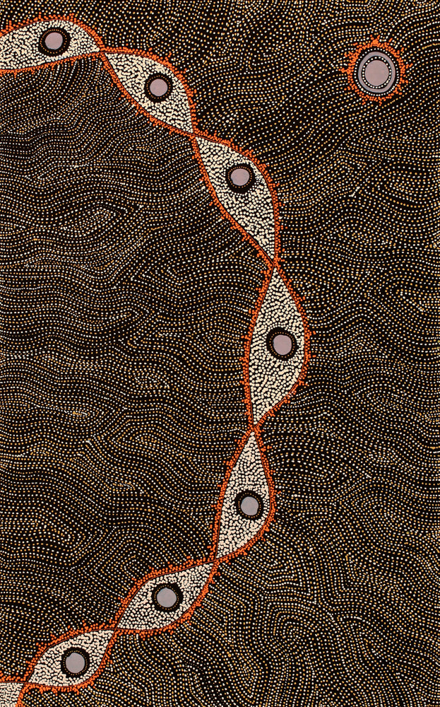 Aboriginal Artwork by Shanna Napanangka Williams, Star or Seven Sisters Dreaming, 122x76cm