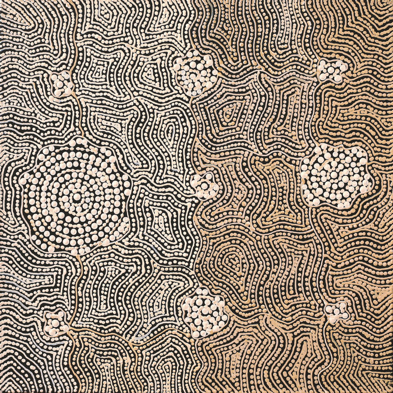 Aboriginal Artwork by Nathania Nangala Granites, Warlukurlangu Jukurrpa (Fire country Dreaming), 30x30cm