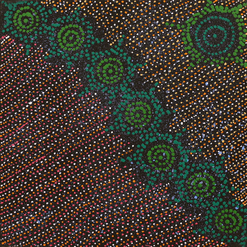 Aboriginal Artwork by Shanna Napanangka Williams, Napaljarri-warnu Jukurrpa (Seven Sisters Dreaming), 30x30cm