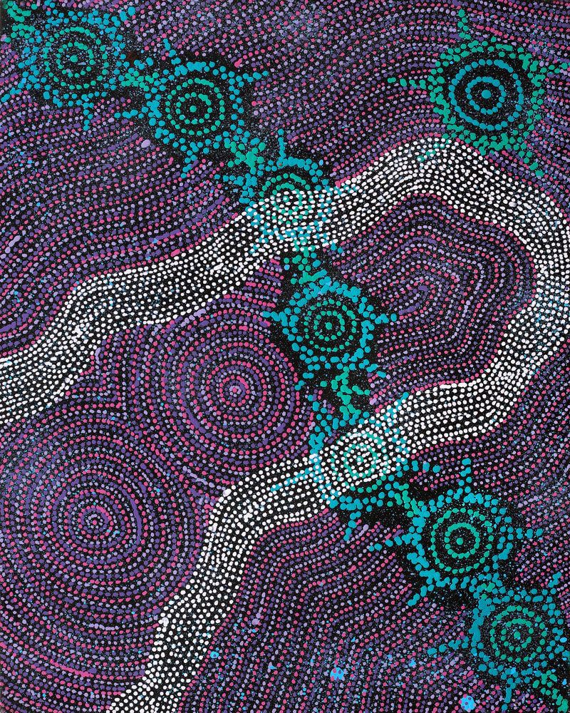 Aboriginal Artwork by Shanna Napanangka Williams, Napaljarri-warnu Jukurrpa (Seven Sisters Dreaming), 50x40cm