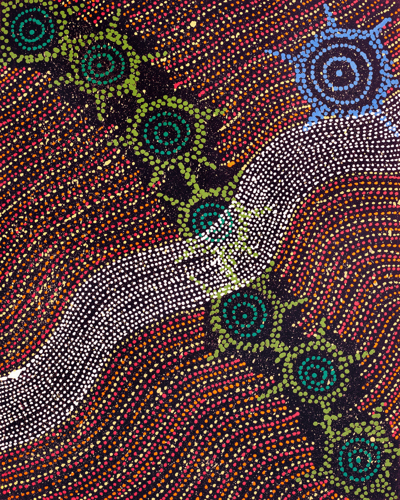 Aboriginal Artwork by Shanna Napanangka Williams, Napaljarri-warnu Jukurrpa (Seven Sisters Dreaming), 50x40cm