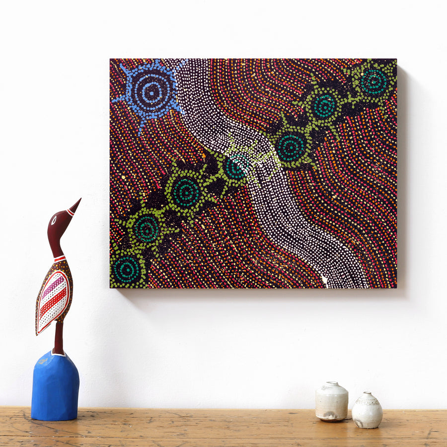 Aboriginal Artwork by Shanna Napanangka Williams, Napaljarri-warnu Jukurrpa (Seven Sisters Dreaming), 50x40cm
