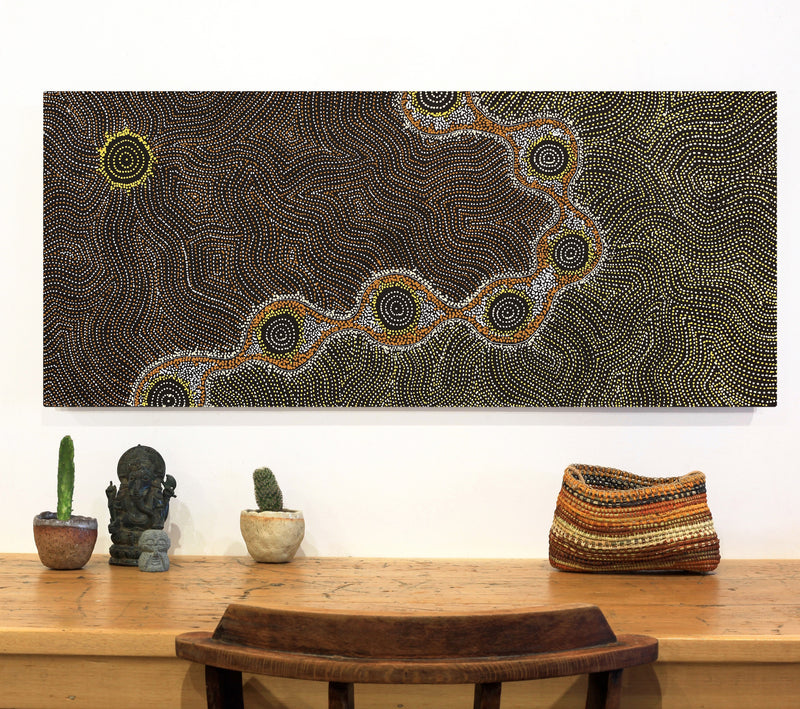 Aboriginal Artwork by Shanna Napanangka Williams, Star or Seven Sisters Dreaming, 107x46cm