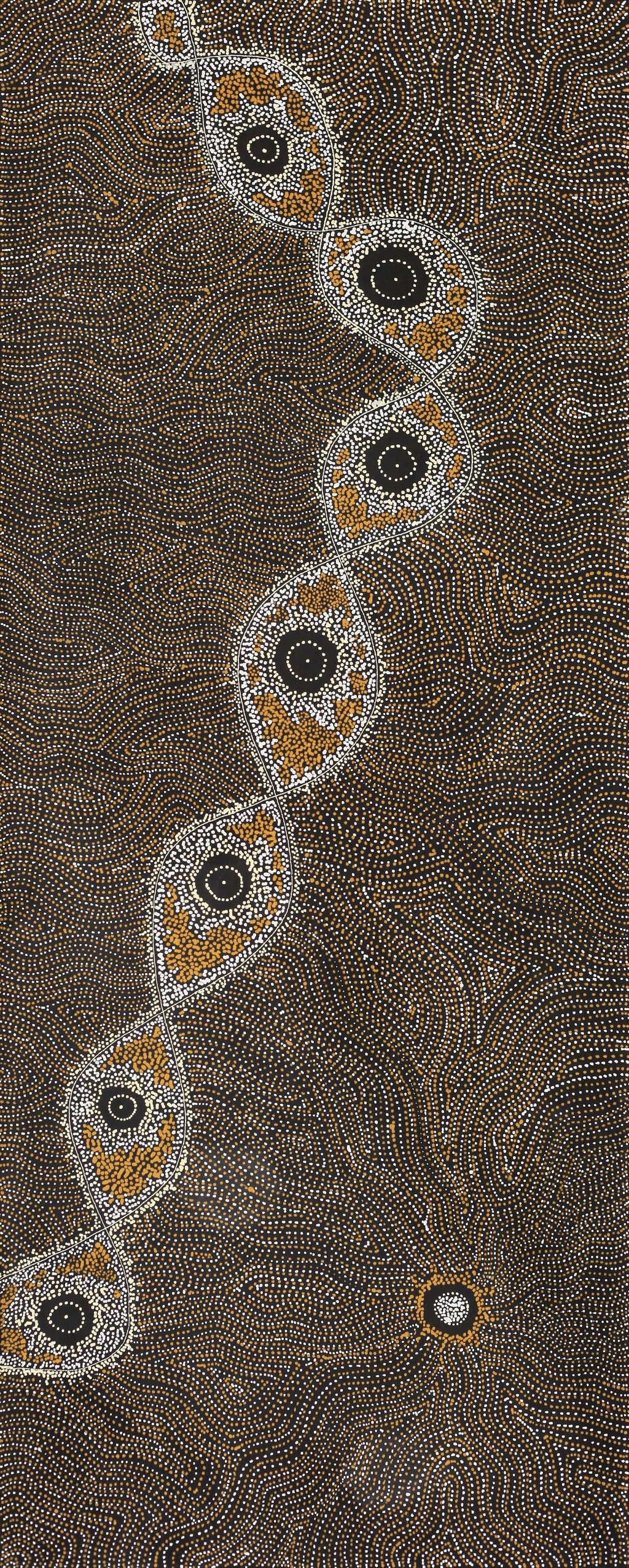 Aboriginal Artwork by Shanna Napanangka Williams, Yanjirlpirri or Napaljarri-Warnu Jukurrpa (Star or Seven Sisters Dreaming), 152x61cm