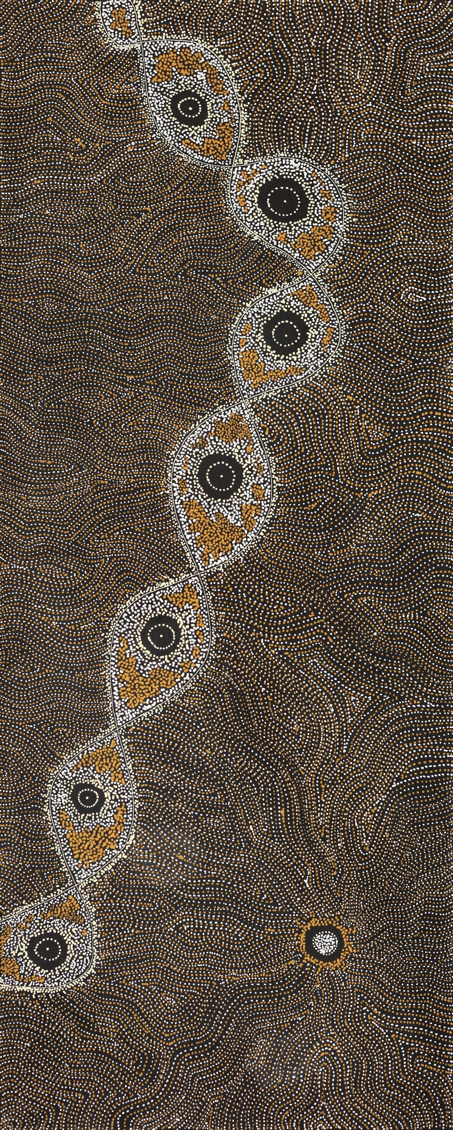 Aboriginal Artwork by Shanna Napanangka Williams, Yanjirlpirri or Napaljarri-Warnu Jukurrpa (Star or Seven Sisters Dreaming), 152x61cm