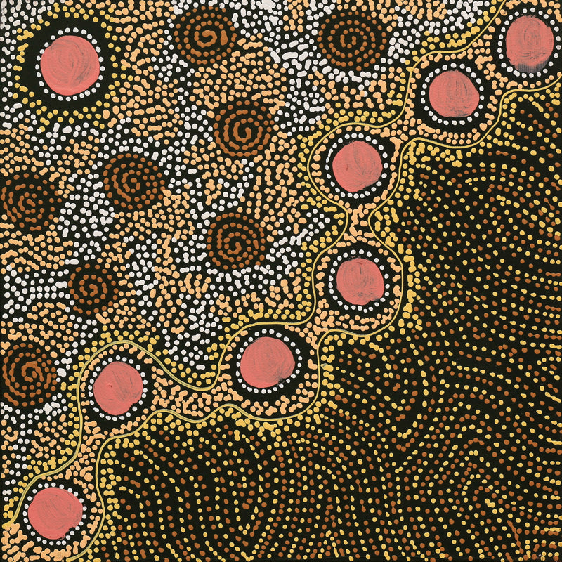 Aboriginal Artwork by Shanna Napanangka Williams, Napaljarri-Warnu Jukurrpa ( Seven Sisters Dreaming), 30x30cm