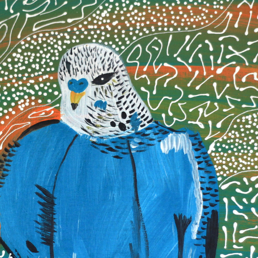 Aboriginal Artwork by Sharlene Nakamarra Nelson, Jurlpu kuja kalu nyinami Yurntumu-wana (Birds that live around Yuendumu), 30x30cm