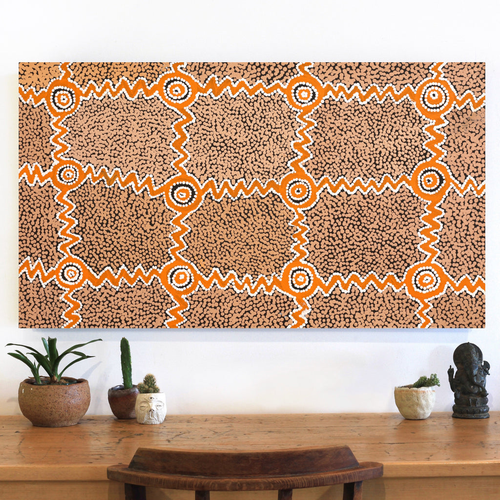 Aboriginal Art by Sharoline Nampijinpa Frank, Ngapa Jukurrpa (Water Dreaming) - Puyurru,107x61cm - ART ARK®