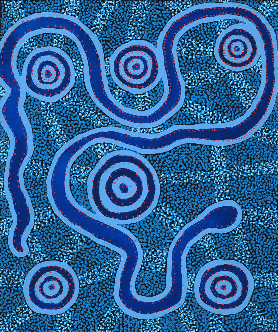 Aboriginal Artwork by Sharoline Nampijinpa Frank, Warna Jukurrpa (Snake Dreaming), 91x76cm