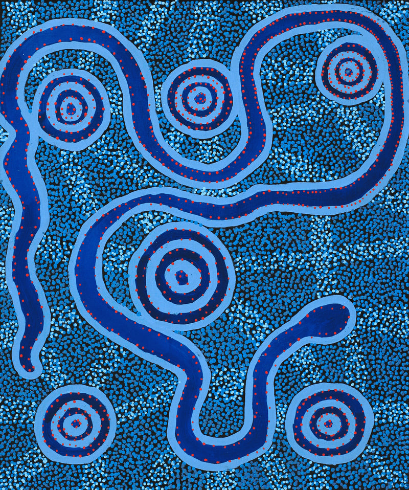 Aboriginal Artwork by Sharoline Nampijinpa Frank, Warna Jukurrpa (Snake Dreaming), 91x76cm