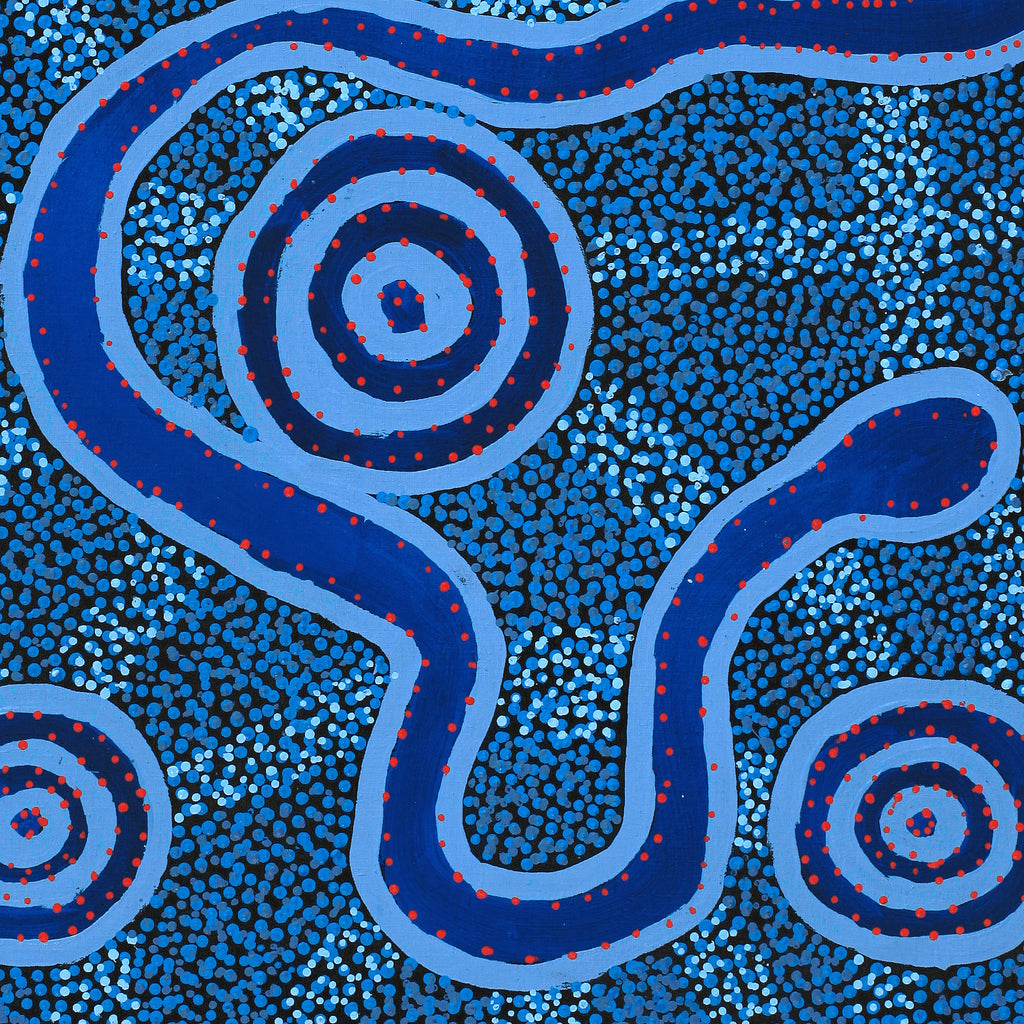 Aboriginal Artwork by Sharoline Nampijinpa Frank, Warna Jukurrpa (Snake Dreaming), 91x76cm - ART ARK®