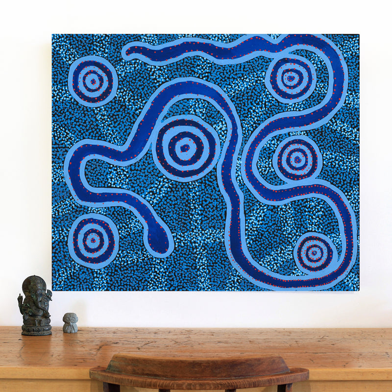 Aboriginal Artwork by Sharoline Nampijinpa Frank, Warna Jukurrpa (Snake Dreaming), 91x76cm