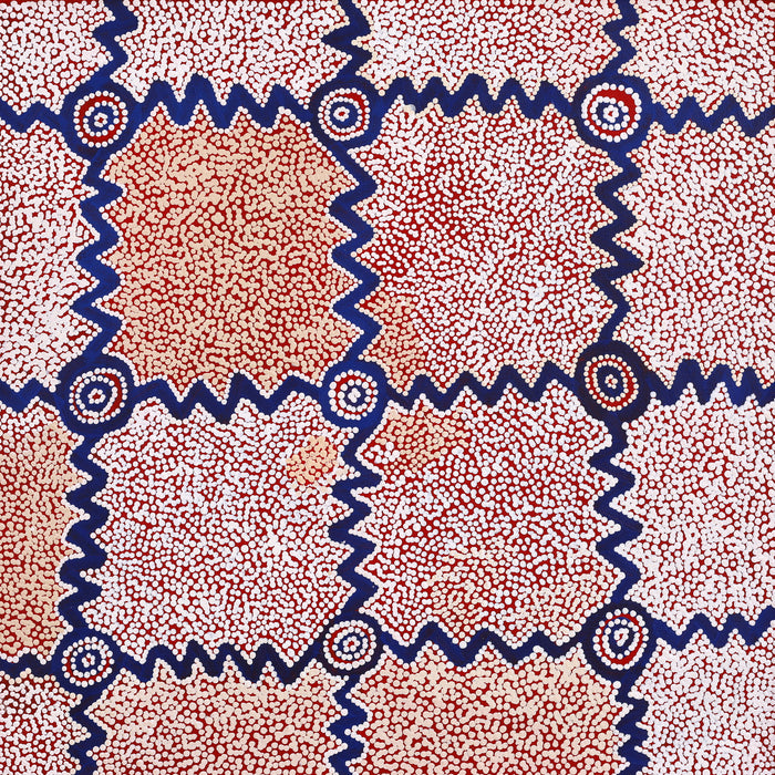 Aboriginal Art by Sharoline Nampijinpa Frank, Ngapa Jukurrpa (Water Dreaming) - Puyurru, 76x76cm - ART ARK®