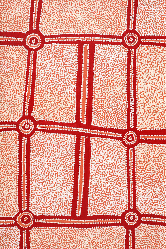 Aboriginal Artwork by Sharoline Nampijinpa Frank, Ngapa Jukurrpa (Water Dreaming) - Puyurru, 91x61cm